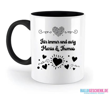 Dein e Wunschname n im LOVE DESIGN 3 - Personalisierte zweifarbige Tasse 330ml mit farbigem Innendruck