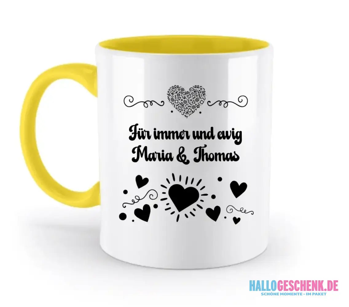 Dein e Wunschname n im LOVE DESIGN 3 - Personalisierte zweifarbige Tasse 330ml mit farbigem Innendruck