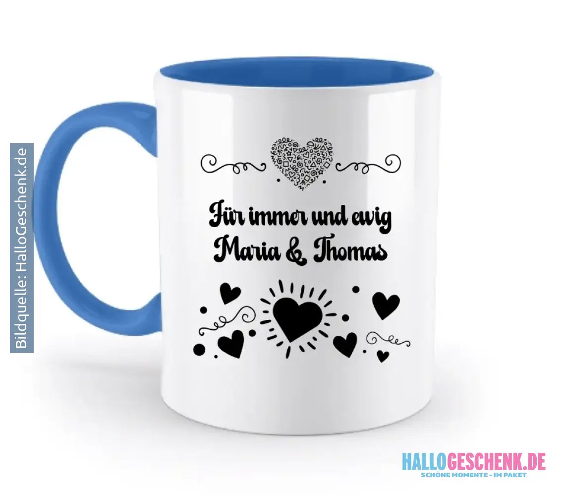 Dein e Wunschname n im LOVE DESIGN 3 - Personalisierte zweifarbige Tasse 330ml mit farbigem Innendruck