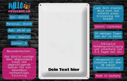 Weißes rechteckiges blechschild mit abgerundeten ecken und gewölbter oberfläche 20x30 cm hochformat