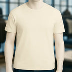Unisex premium t-shirt in creme aus bio-baumwolle mit klassischem rundhalsausschnitt und kurzen ärmeln