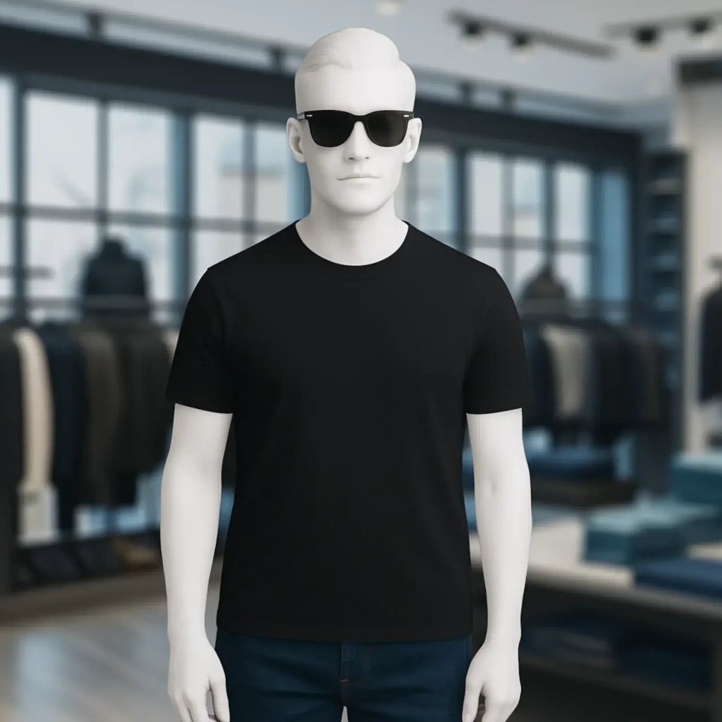 Schwarzes unisex premium t-shirt in kurzarm und bio-baumwolle für damen und herren in xs bis 5xl