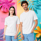 Weißes unisex premium t-shirt aus bio-baumwolle mit rundhalsausschnitt für damen und herren