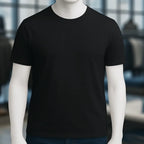 Schwarzes unisex premium t-shirt aus bio-baumwolle mit kurzem ärmel und rundhalsausschnitt für damen und herren