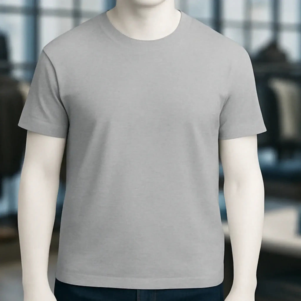 Ein einfaches graues unisex premium t-shirt aus weicher bio-baumwolle in xs bis 5xl für damen und herren