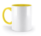 Weiße keramik tasse mit gelbem griff und innen 330ml zweifarbige DEIN FOTO tasse