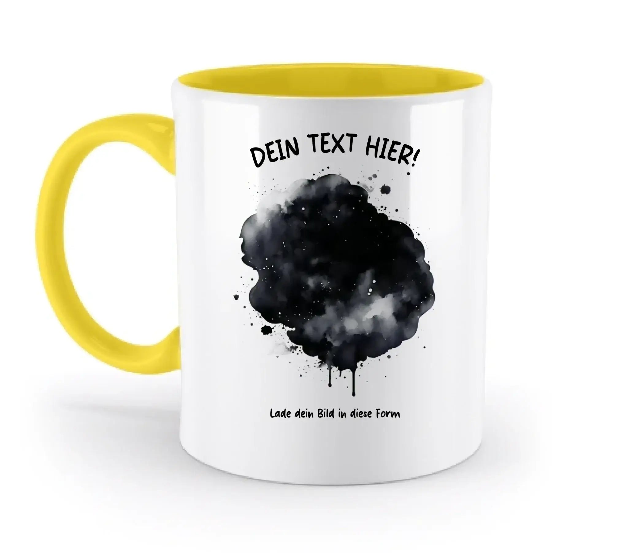 Dein Foto im Farbklecks mit Wunschtext (personalisierbare Fotomotive) - Zweifarbige Tasse / Yellow / 330ml