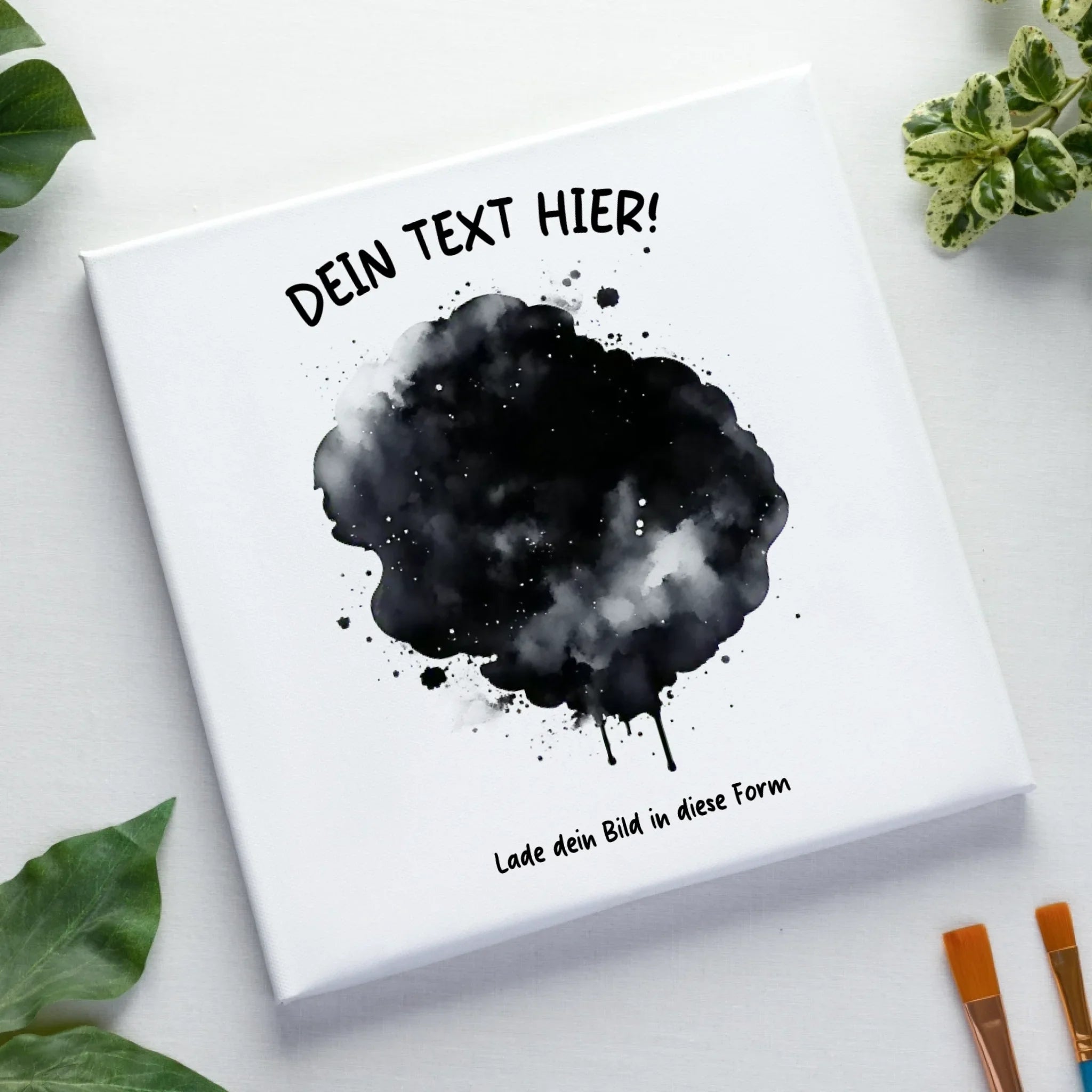 Dein Foto im Farbklecks mit Wunschtext (personalisierbare Fotomotive) - Leinwand auf Holzkeilrahmen / Standard