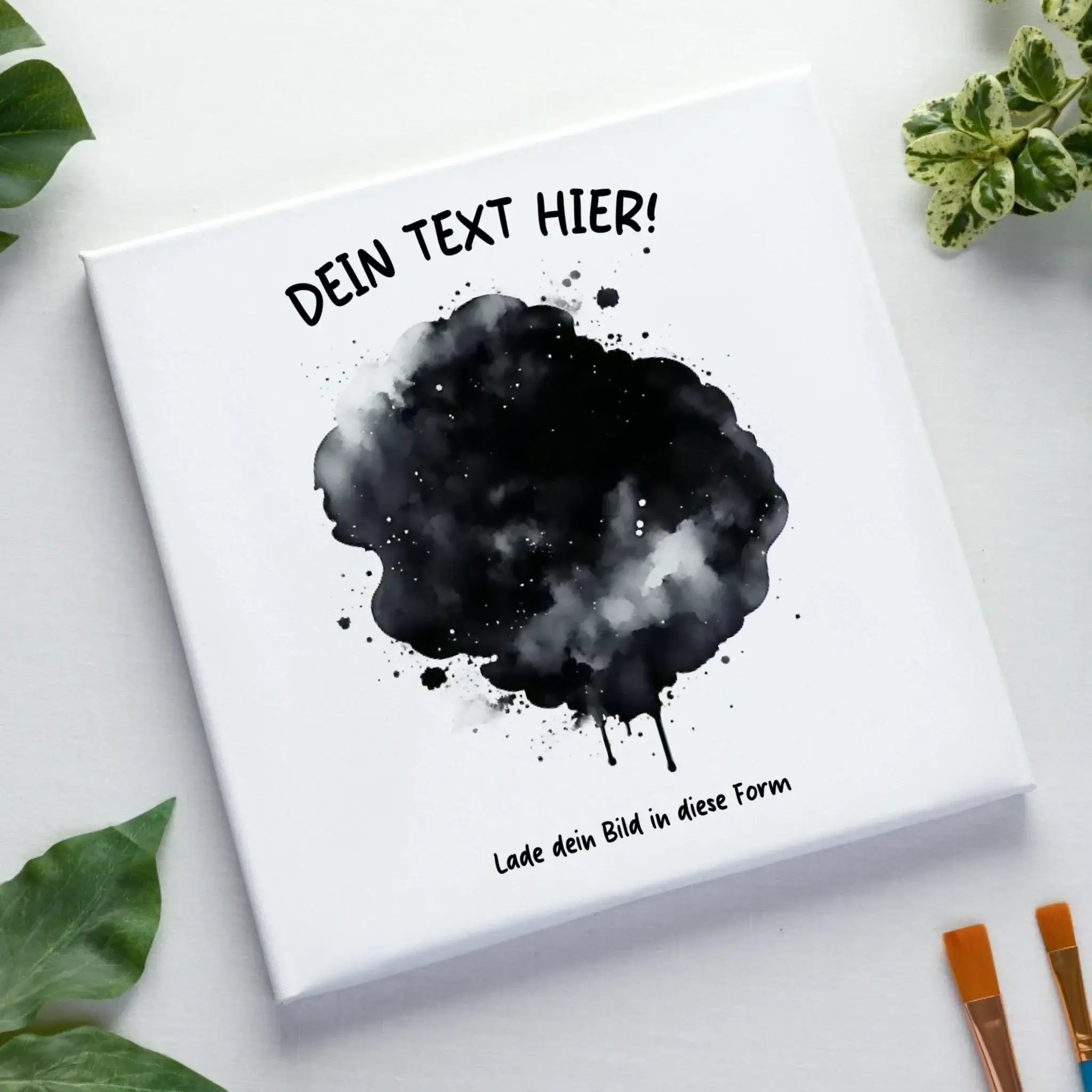 Dein Foto im Farbklecks mit Wunschtext (personalisierbare Fotomotive) - Leinwand auf Holzkeilrahmen / Standard