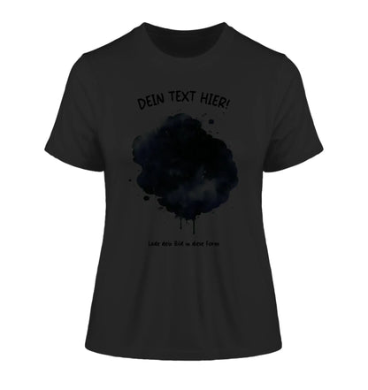 Dein Foto im Farbklecks mit Wunschtext (personalisierbare Fotomotive) - Damen T-Shirt (Fitted) • Bio / Black / 2XL