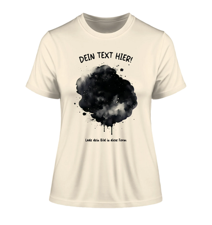 Dein Foto im Farbklecks mit Wunschtext (personalisierbare Fotomotive) - Damen T-Shirt (Fitted) • Bio / Natural / 2XL