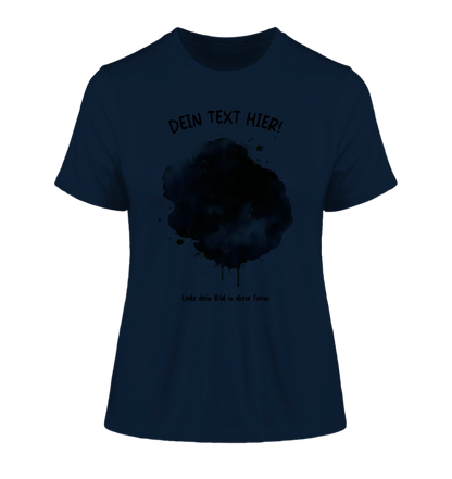 Dein Foto im Farbklecks mit Wunschtext (personalisierbare Fotomotive) - Damen T-Shirt (Fitted) • Bio / French Navy
