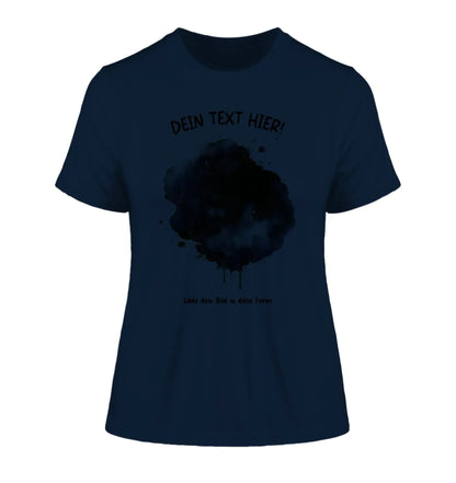 Dein Foto im Farbklecks mit Wunschtext (personalisierbare Fotomotive) - Damen T-Shirt (Fitted) • Bio / French Navy