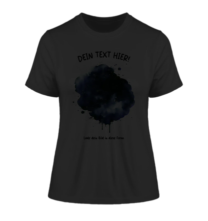 Dein Foto im Farbklecks mit Wunschtext (personalisierbare Fotomotive) - Damen T-Shirt (Fitted) • Bio / Black / 2XL