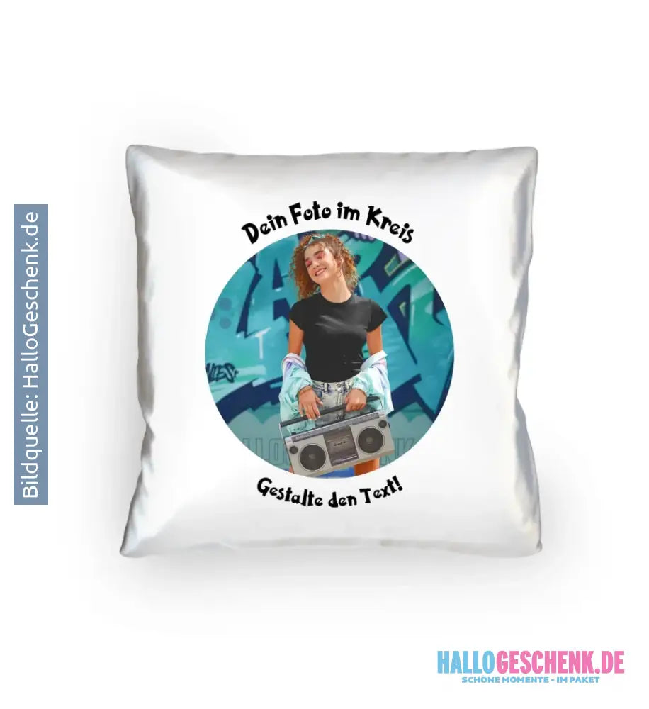 Dein Foto im Kreis + Text • Kissen 40x40 cm • personalisiert