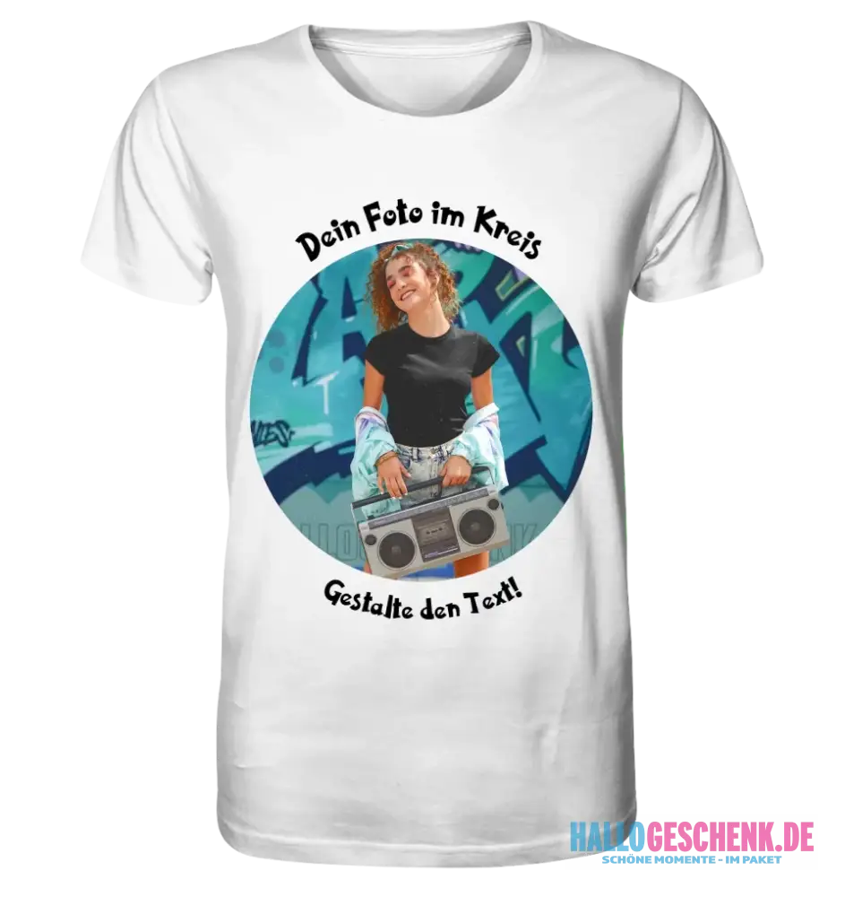 Dein Foto im Kreis + Text • Unisex Premium T-Shirt XS-5XL aus Bio-Baumwolle für Damen & Herren • Exklusivdesign • personalisiert