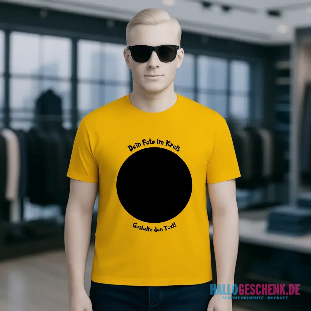 Dein Foto im Kreis + Text • Unisex Premium T-Shirt XS-5XL aus Bio-Baumwolle für Damen & Herren • Exklusivdesign • personalisiert
