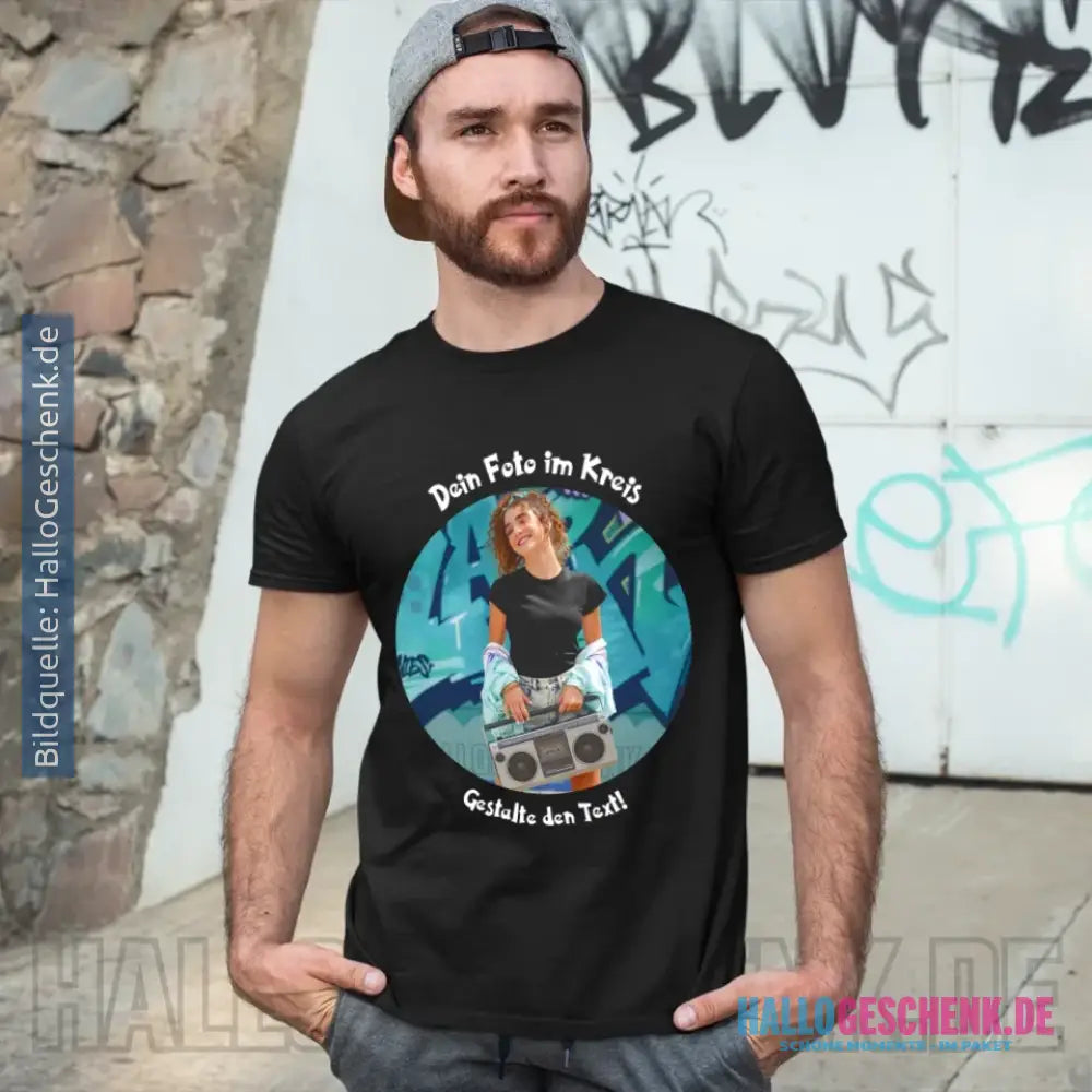 Dein Foto im Kreis + Text • Unisex Premium T-Shirt XS-5XL aus Bio-Baumwolle für Damen & Herren • Exklusivdesign • personalisiert