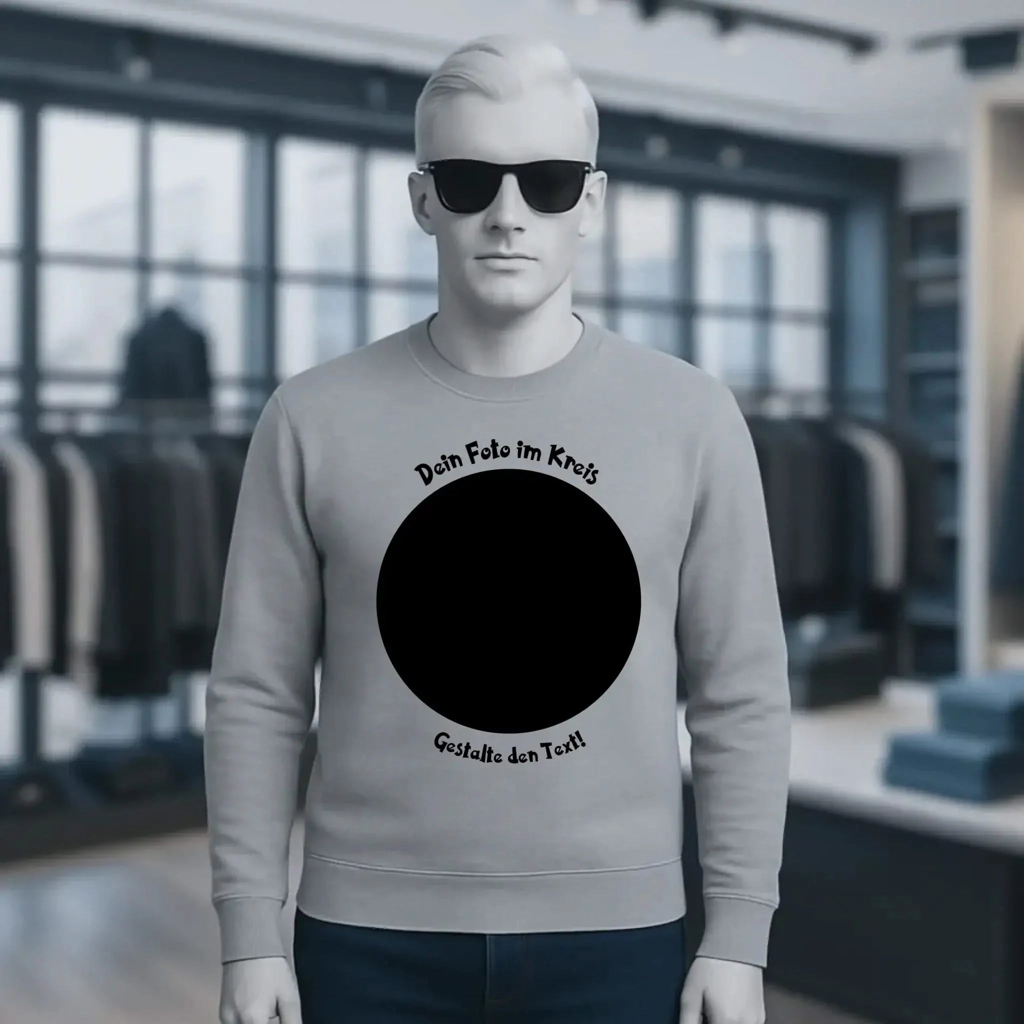 Dein Foto im Kreis + Text • Unisex Sweatshirt Bio-Baumwolle in 4 Farben XS-3XL • personalisiert