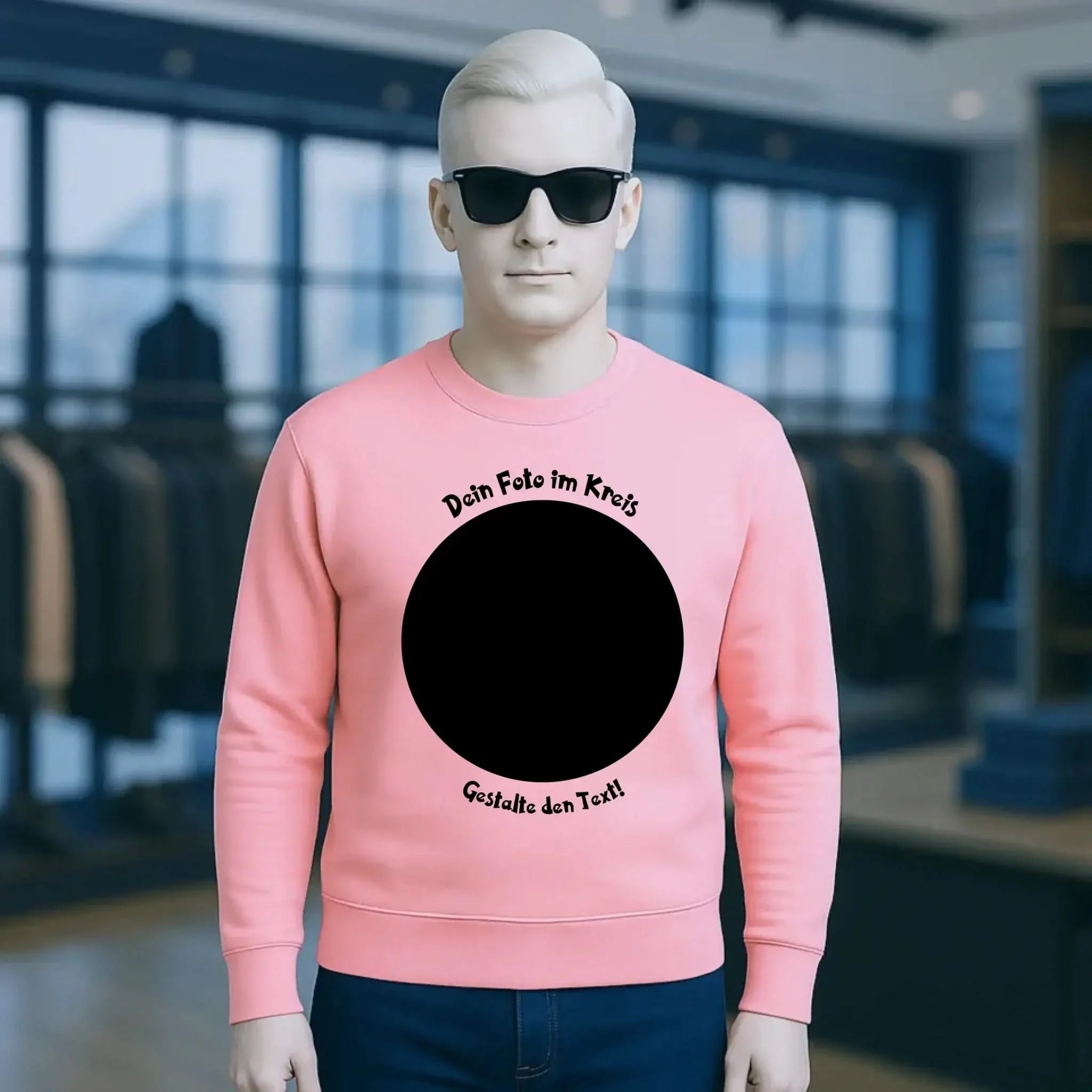 Dein Foto im Kreis + Text • Unisex Sweatshirt Bio-Baumwolle in 4 Farben XS-3XL • personalisiert