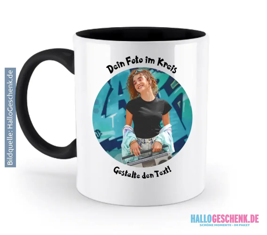 Dein FOTO im Kreis + Text • zweifarbige Tasse spülmaschinengeeignet • Exklusivdesign • personalisiert
