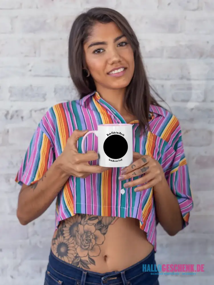 Dein FOTO im Kreis + Text • zweifarbige Tasse spülmaschinengeeignet • Exklusivdesign • personalisiert