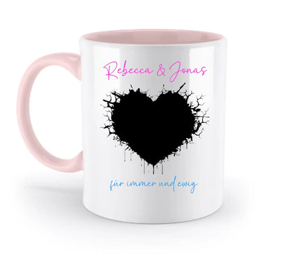 Dein Foto im wilden Herz - mit Wunschtext (personalisierbare Fotomotive) - Zweifarbige Tasse / Powder-Pink / 330ml