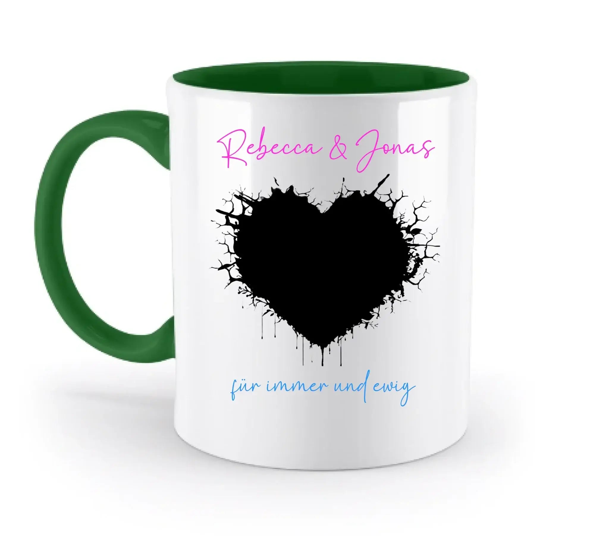 Dein Foto im wilden Herz - mit Wunschtext (personalisierbare Fotomotive) - Zweifarbige Tasse / Irish-Green / 330ml