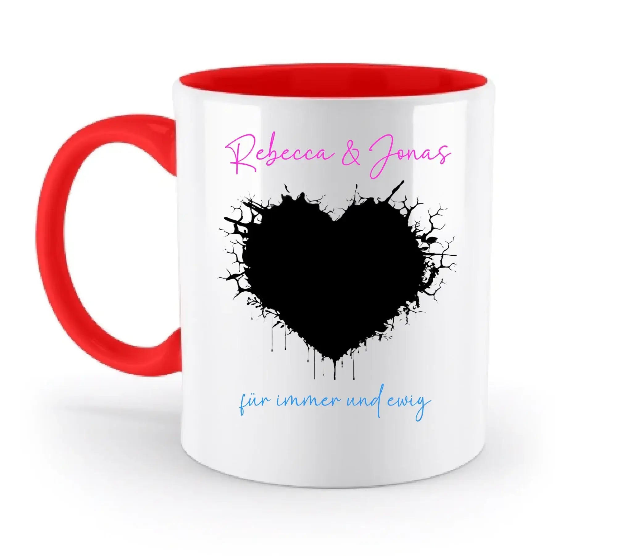 Dein Foto im wilden Herz - mit Wunschtext (personalisierbare Fotomotive) - Zweifarbige Tasse / Rubin-Red / 330ml