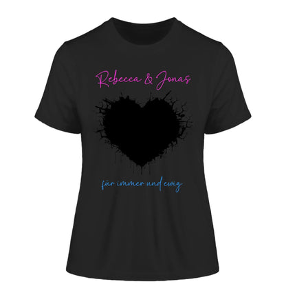 Dein Foto im wilden Herz - mit Wunschtext (personalisierbare Fotomotive) - Damen T-Shirt (Fitted) • Bio / Black / 2XL