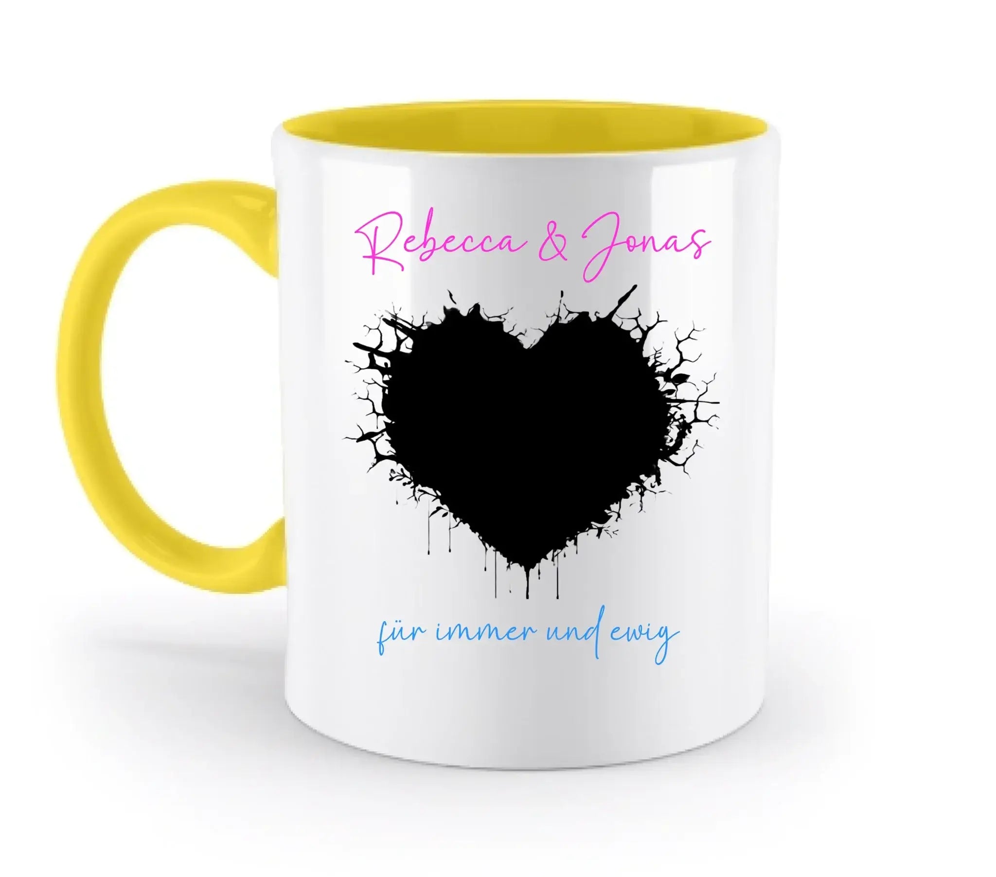 Dein Foto im wilden Herz - mit Wunschtext (personalisierbare Fotomotive) - Zweifarbige Tasse / Yellow / 330ml