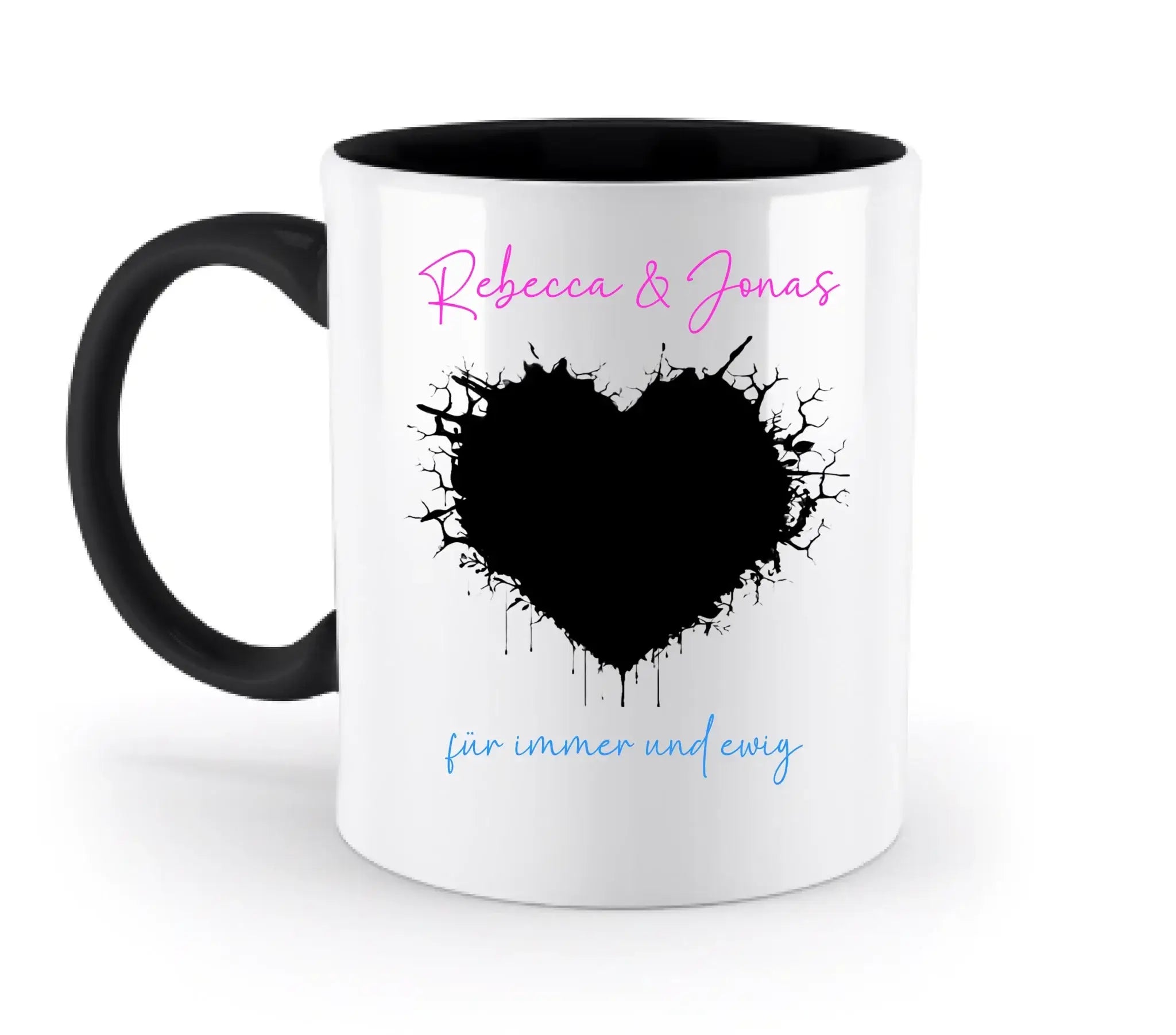 Dein Foto im wilden Herz - mit Wunschtext (personalisierbare Fotomotive) - Zweifarbige Tasse / Black / 330ml