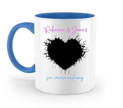 Dein Foto im wilden Herz - mit Wunschtext (personalisierbare Fotomotive) - Zweifarbige Tasse / Blue / 330ml