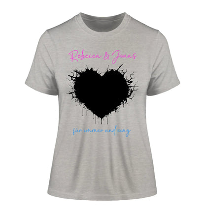 Dein Foto im wilden Herz - mit Wunschtext (personalisierbare Fotomotive) - Damen T-Shirt (Fitted) • Bio / Heather Grey