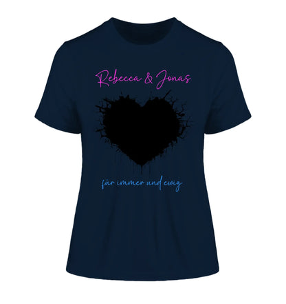 Dein Foto im wilden Herz - mit Wunschtext (personalisierbare Fotomotive) - Damen T-Shirt (Fitted) • Bio / French Navy