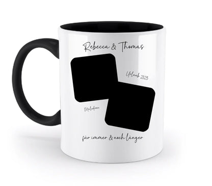 Dein Foto in 1-4 Quadraten - mit Wunschtext (personalisierbare Fotomotive) • Collage - Zweifarbige Tasse / Black