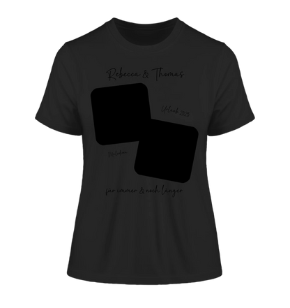 Dein Foto in 1-4 Quadraten - mit Wunschtext (personalisierbare Fotomotive) • Collage - Damen T-Shirt (Fitted) • Bio
