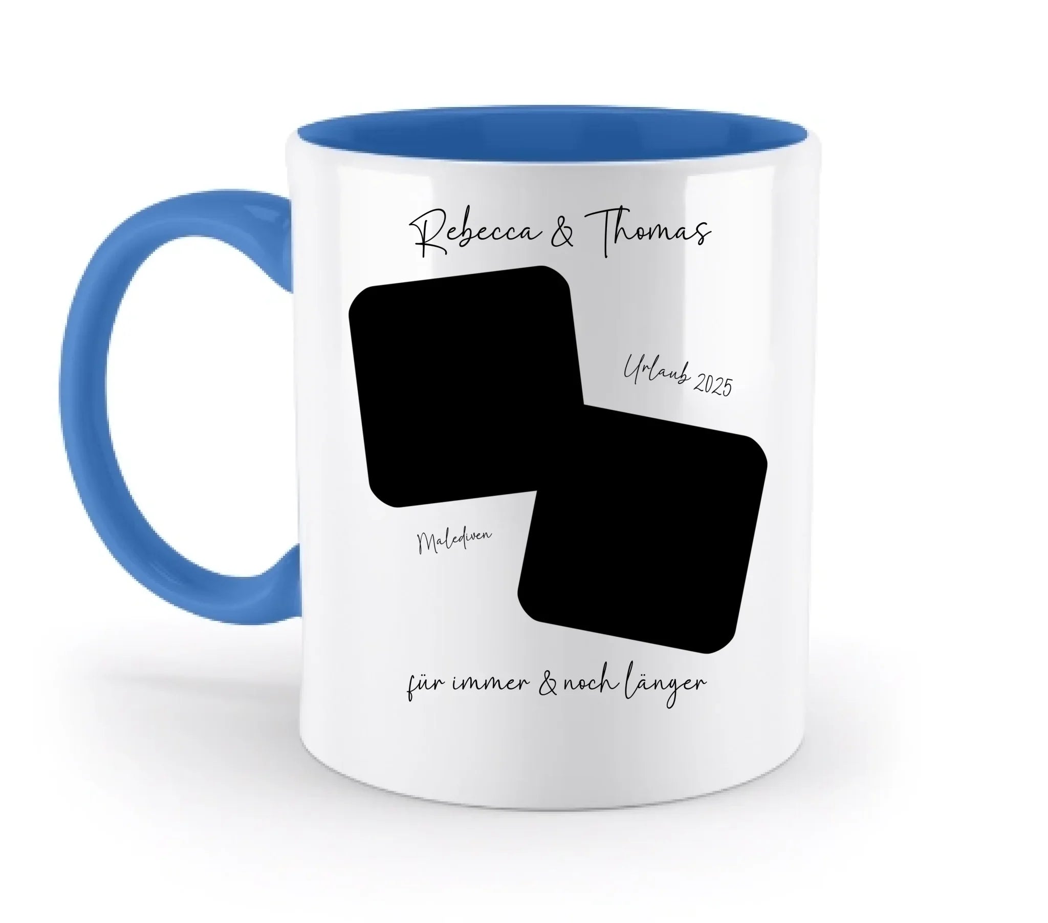 Dein Foto in 1-4 Quadraten - mit Wunschtext (personalisierbare Fotomotive) • Collage - Zweifarbige Tasse / Blue / 330ml