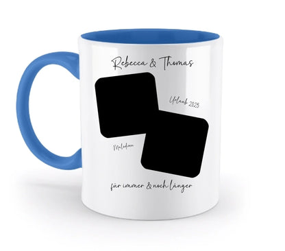 Dein Foto in 1-4 Quadraten - mit Wunschtext (personalisierbare Fotomotive) • Collage - Zweifarbige Tasse / Blue / 330ml