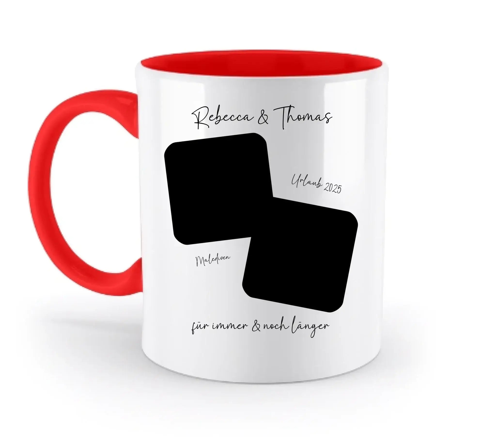 Dein Foto in 1-4 Quadraten mit Wunschtext • ’Statement-Collection’ • personalisierbare Fotomotive - Tassen / Rubin-Red