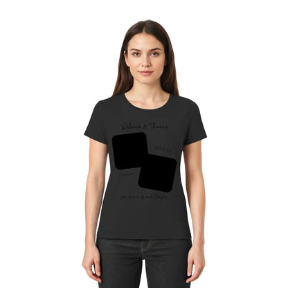 Schwarzes kurzarmshirt mit zwei überlappenden quadraten und personalisiertem wunschtext aus der statement-collection