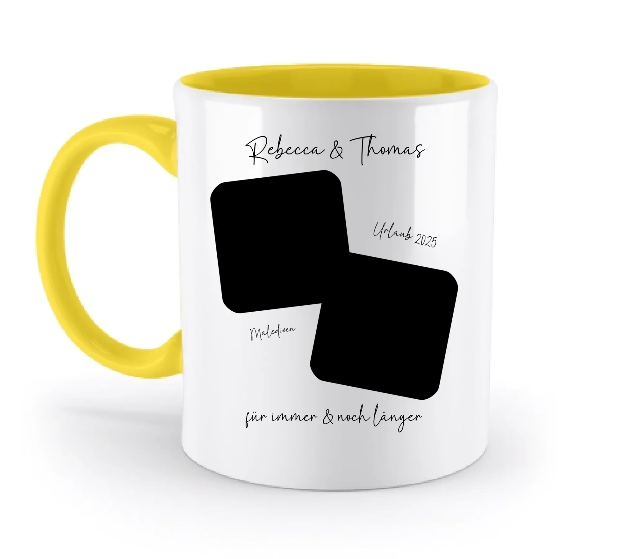 Dein Foto in 1-4 Quadraten mit Wunschtext • ’Statement-Collection’ • personalisierbare Fotomotive - Tassen / Yellow