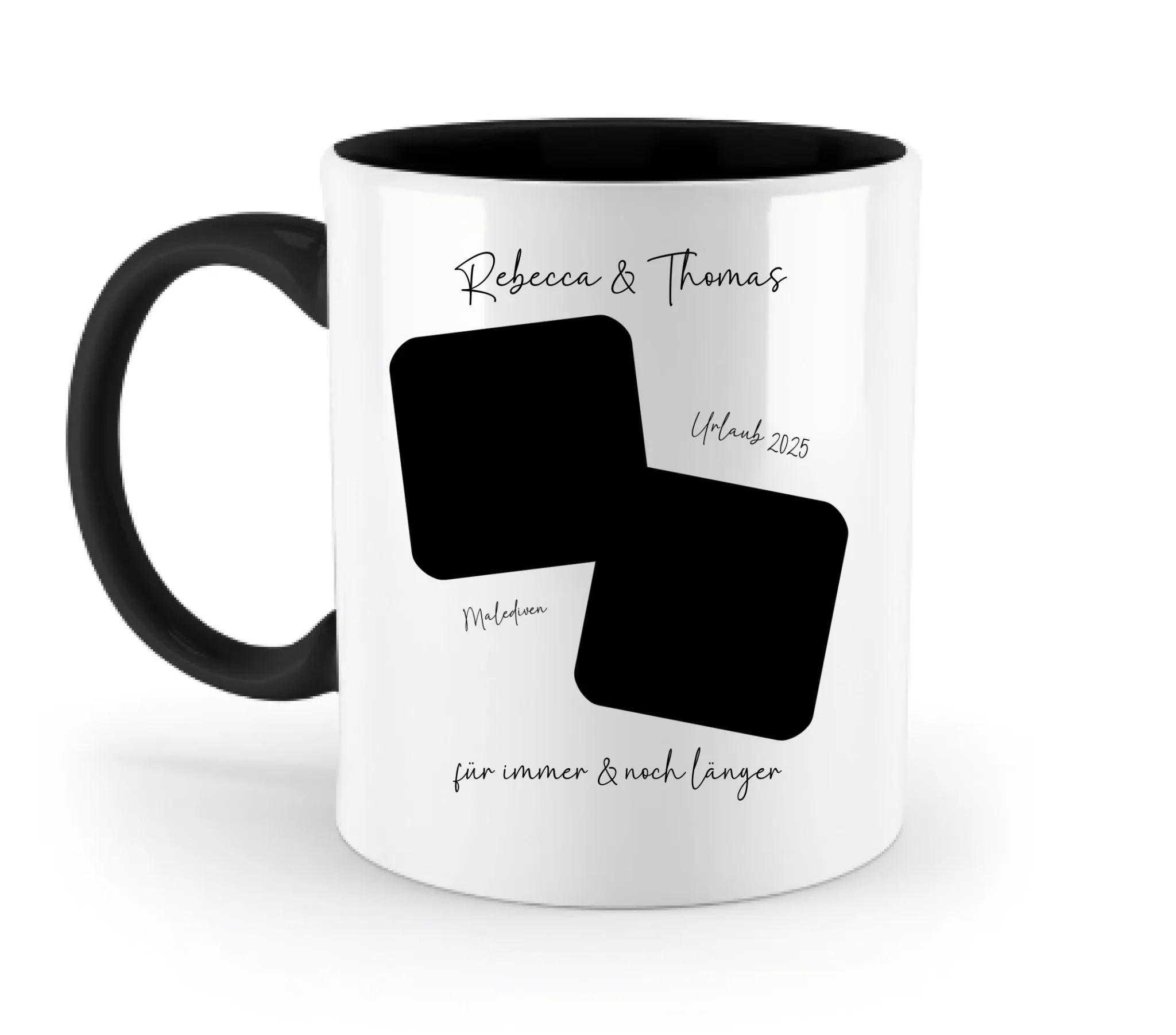 Dein Foto in 1-4 Quadraten mit Wunschtext • ’Statement-Collection’ • personalisierbare Fotomotive - Tassen / Black