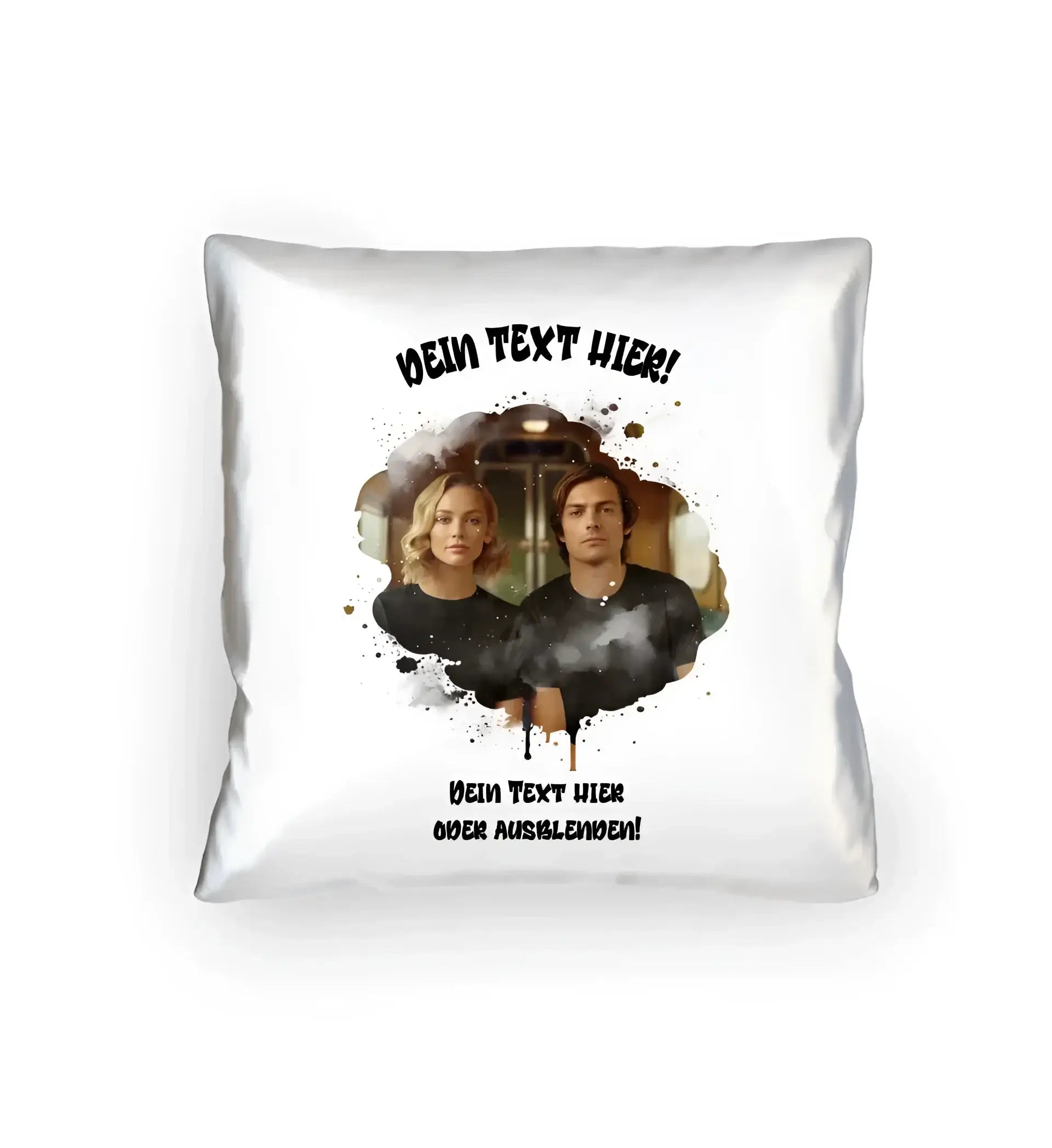 Dein Foto in einem Farbklecks – Kissen 40x40 cm • Weiß oder Natur • personalisiert