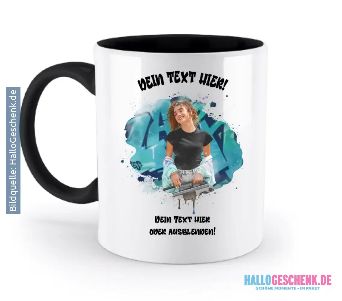 Dein Foto in einem Farbklecks - zweifarbige Tasse spülmaschinengeeignet • personalisiert