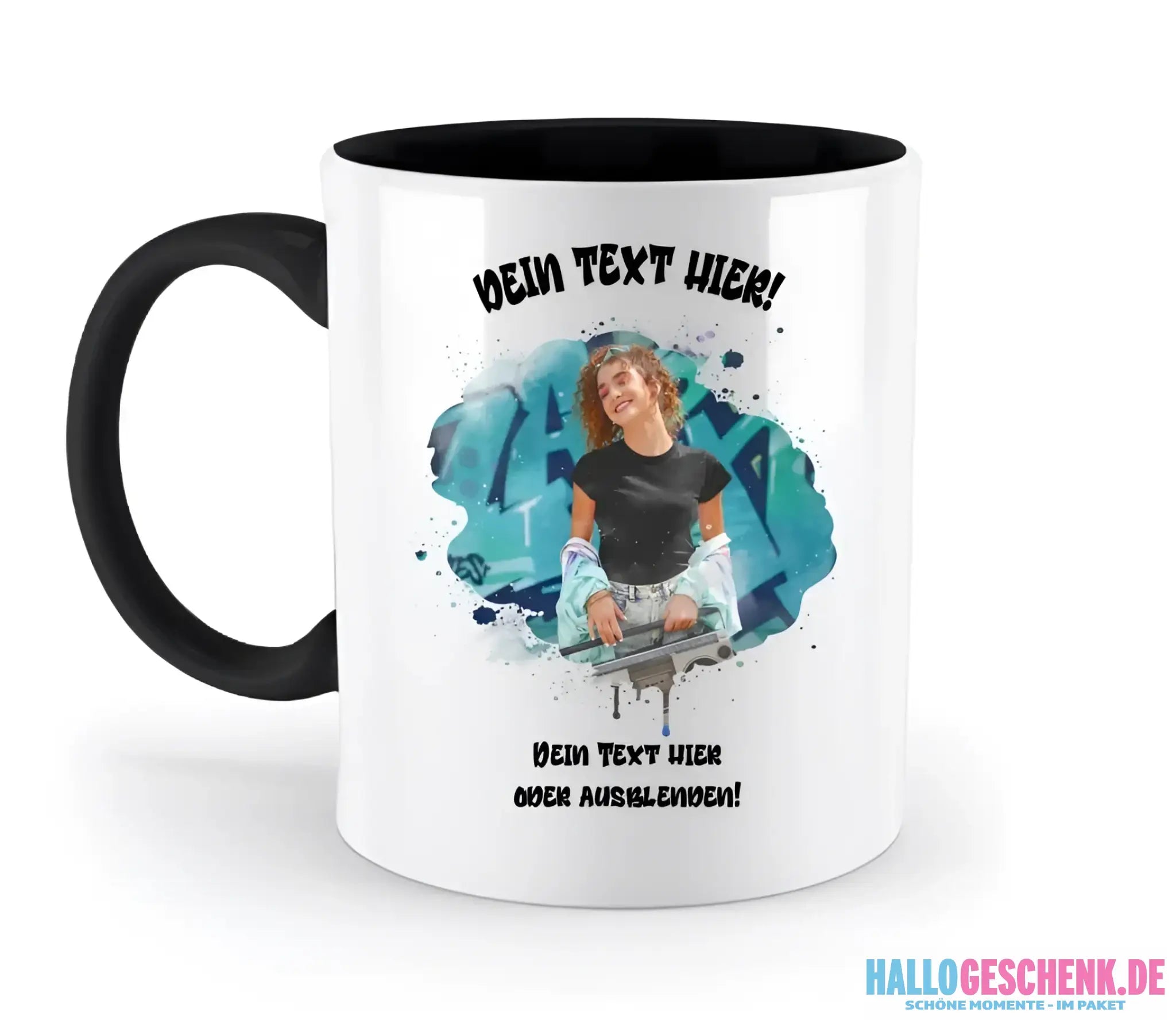 Dein Foto in einem Farbklecks - zweifarbige Tasse spülmaschinengeeignet • personalisiert