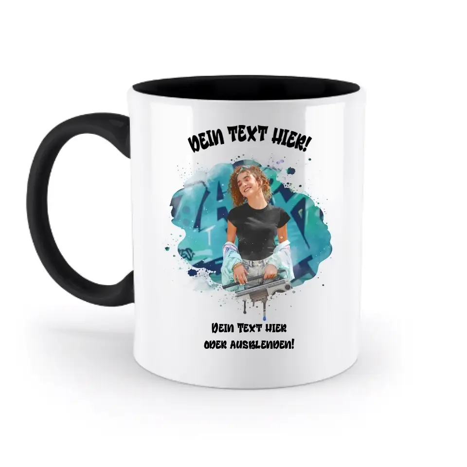 Dein Foto in einem Farbklecks - zweifarbige Tasse spülmaschinengeeignet • personalisiert