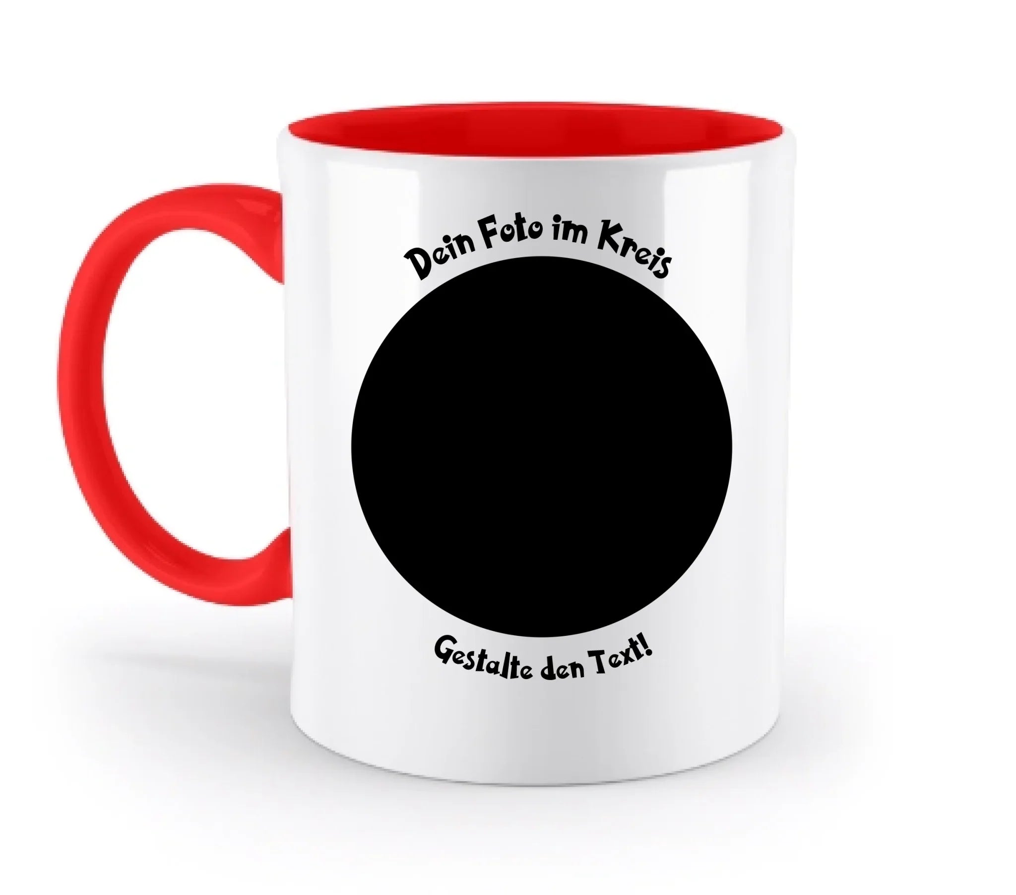 Dein Foto in Kreisform mit Wunschtext (personalisierbare Fotomotive) copy - Zweifarbige Tasse / Rubin-Red / 330ml