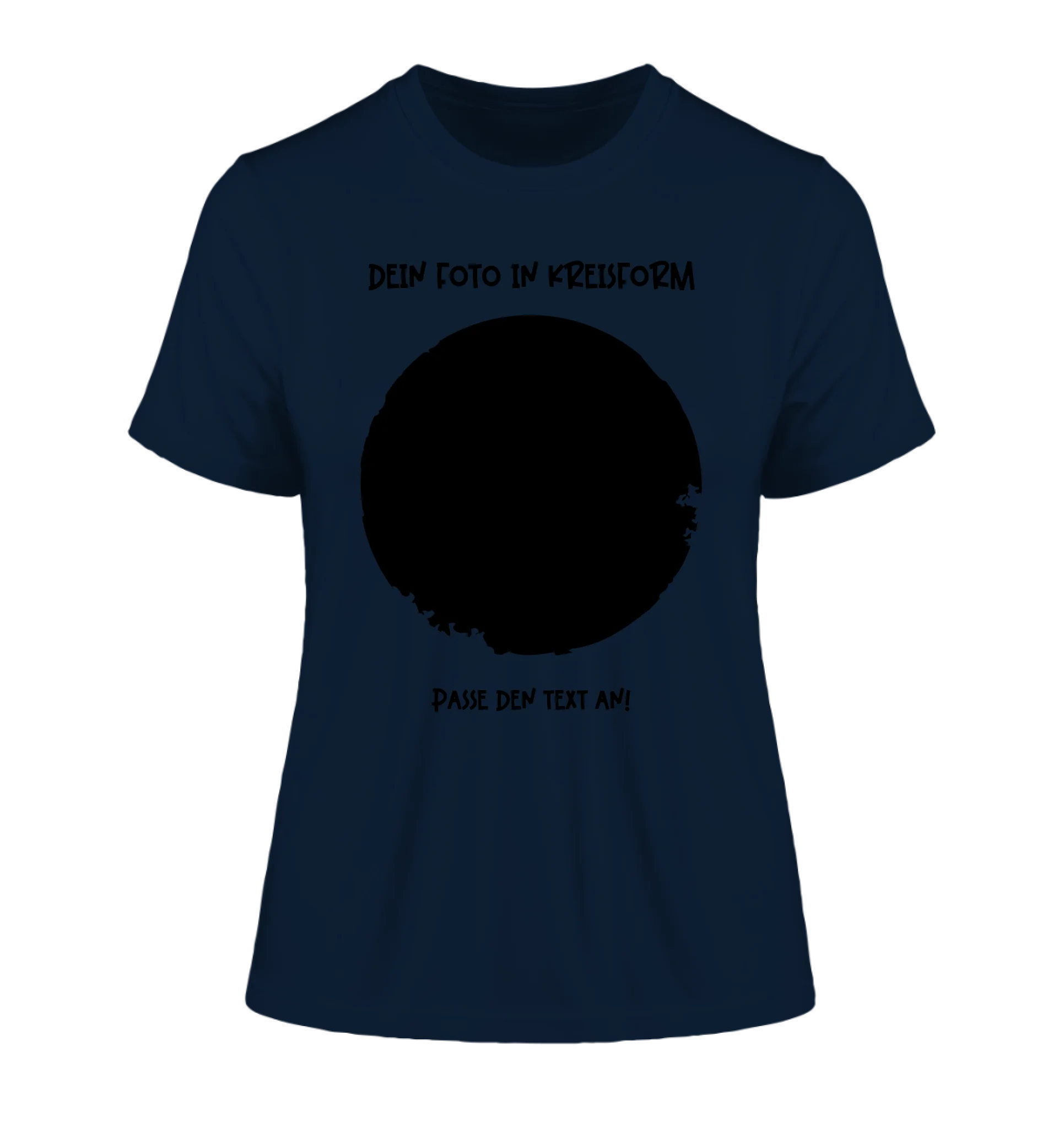 Dein Foto in Kreisform mit Wunschtext (personalisierbare Fotomotive) - Damen T-Shirt (Fitted) • Bio / French Navy / 2XL