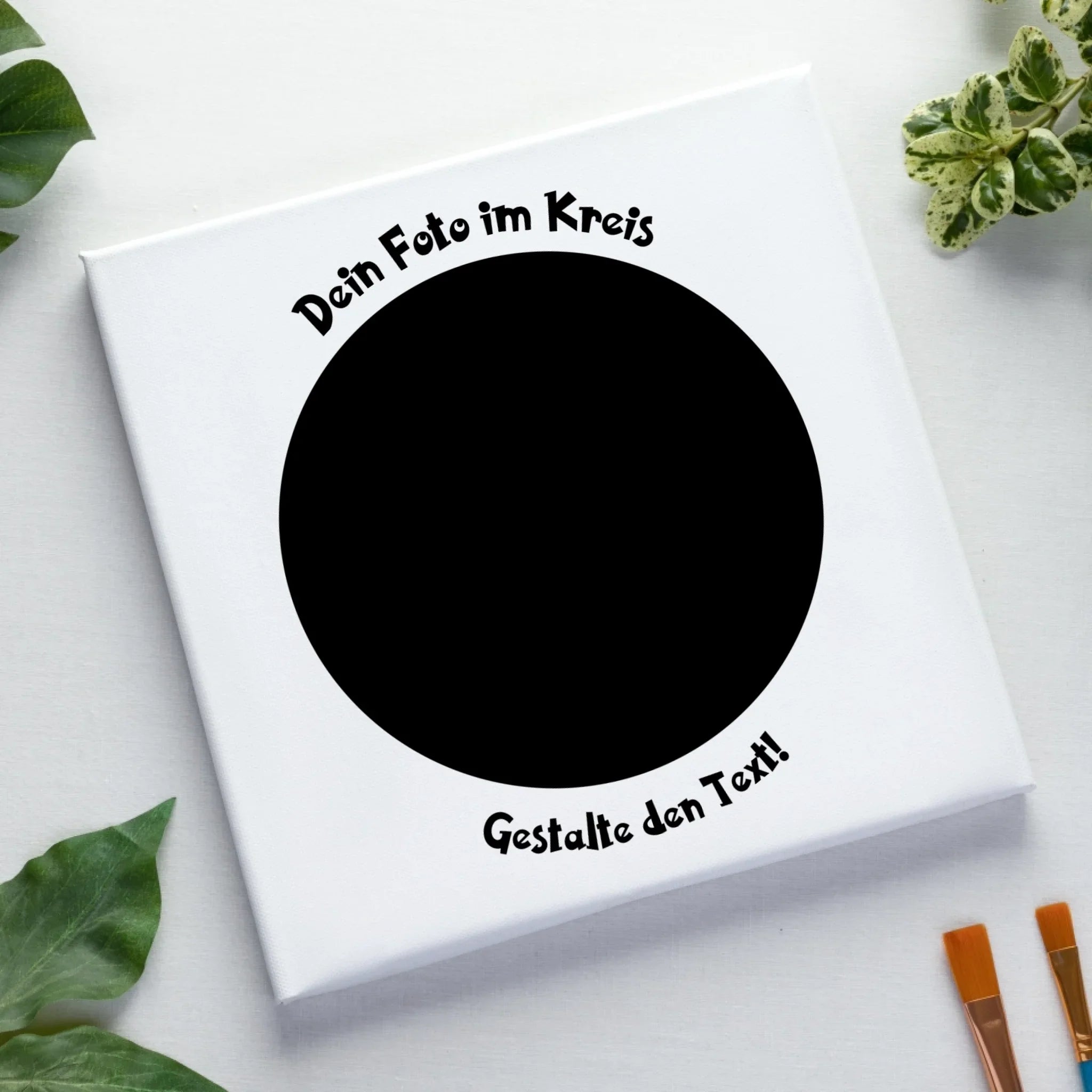 Dein Foto in Kreisform mit Wunschtext (personalisierbare Fotomotive) copy - Leinwand auf Holzkeilrahmen / Standard